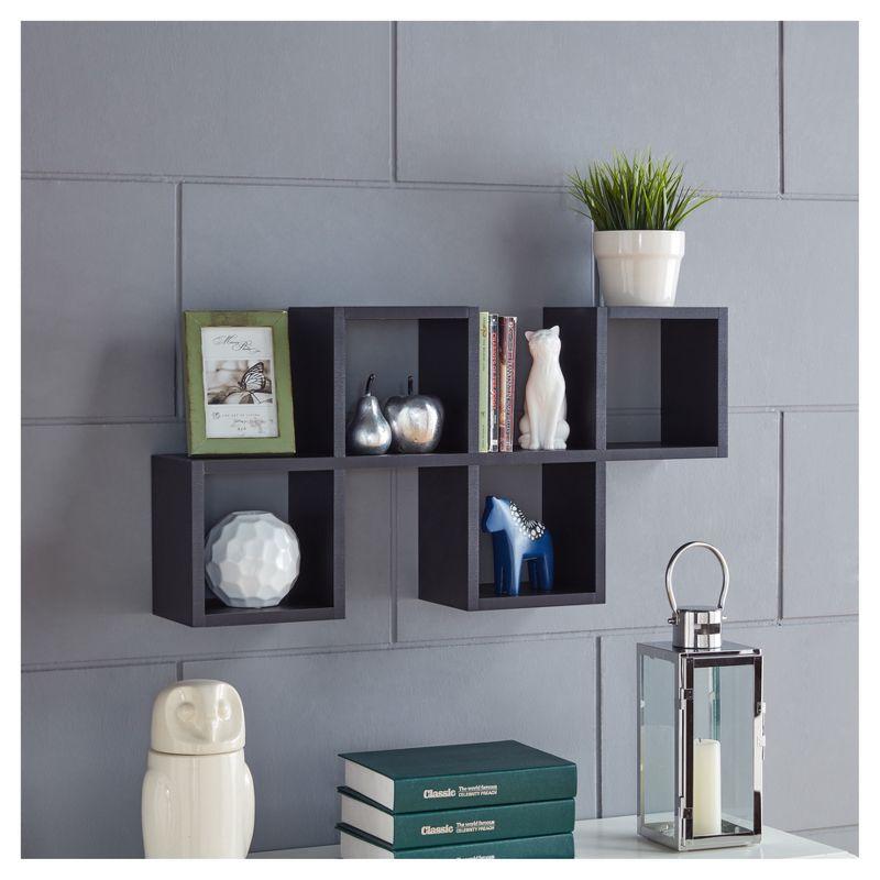 Danya B. 30" x 15.25" Cubby Chessboard Wall Shelf Black : Modern Laminated MDF, Versatile Display