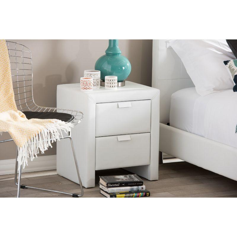 Sleek White Faux Leather 2-Drawer Contemporary Nightstand