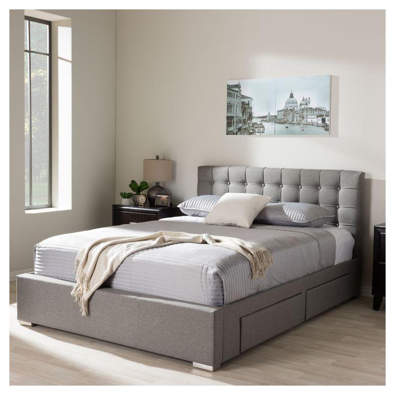 Baxton Studio King Rene Modern And Contemporary Fabric 4-Drawer Storage Platform Bed Gray: Low Profile, MDF Frame, No Box Spring Needed