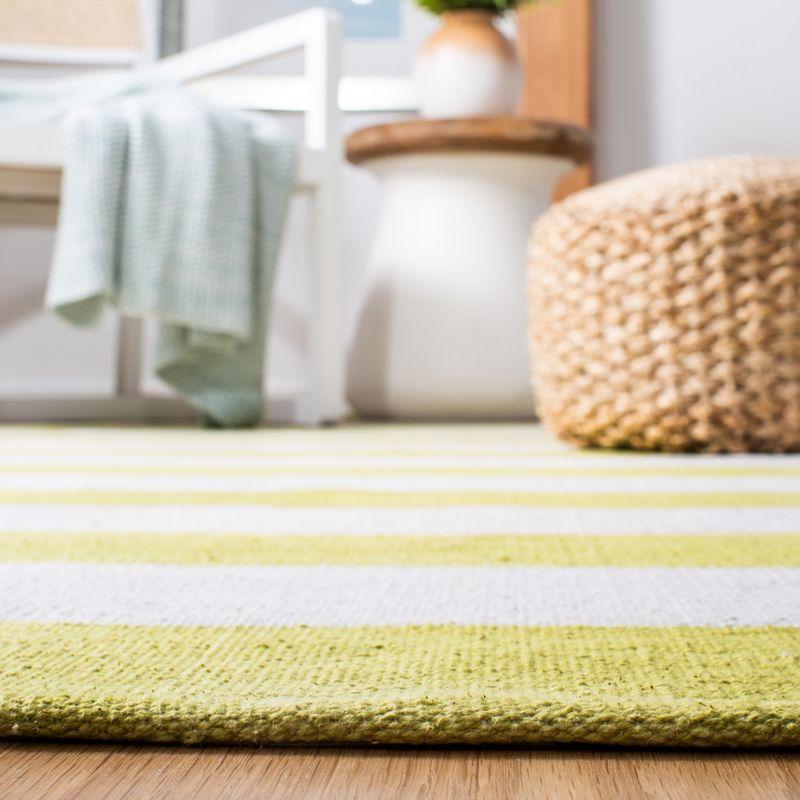 Ivory and Green Handwoven Cotton Striped Area Rug