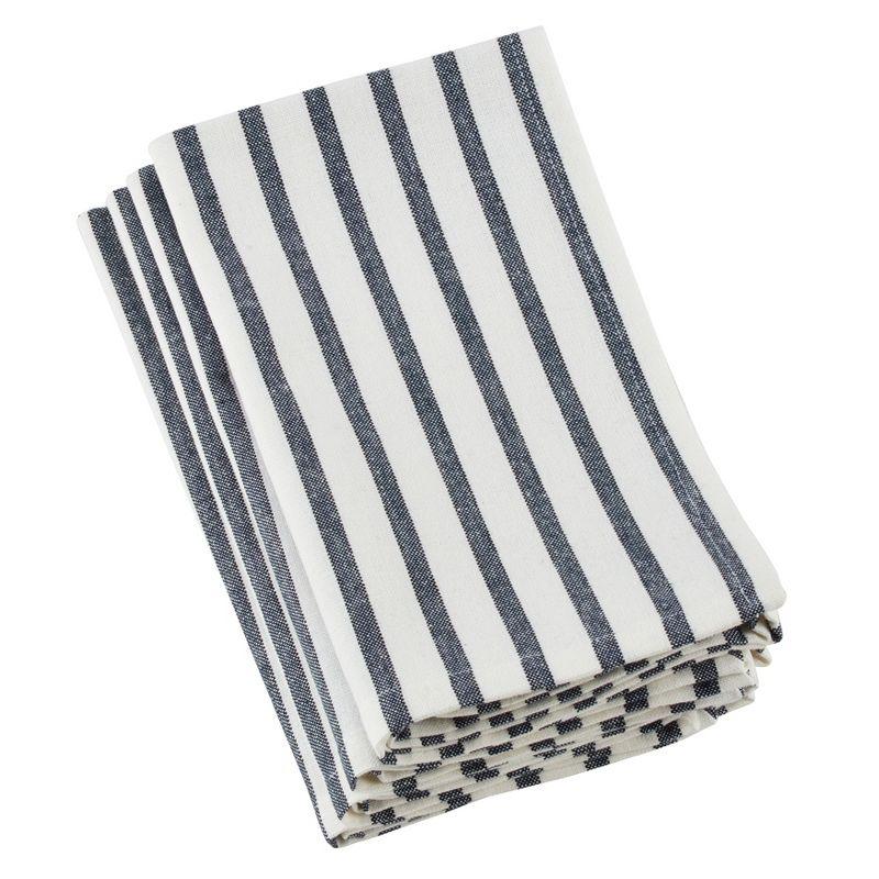 Navy Blue and White Cotton Striped Table Napkins Set of 4