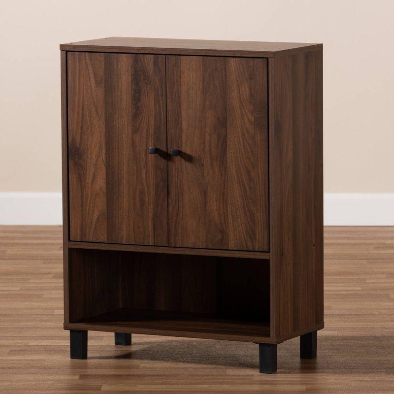 Baxton Studio Rossin Walnut Finished 2 Door Wood Entryway Shoe Storage Cabinet Brown: Freestanding Organizer, Holds 8 Pairs