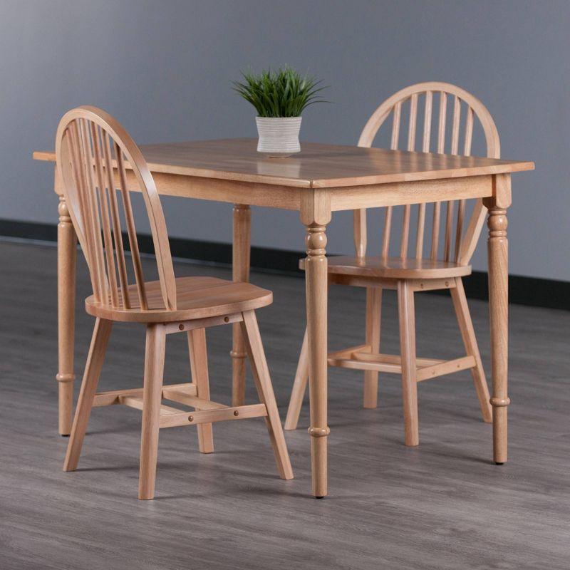 3pc Ravenna Dining Table Set Natural - Winsome: Solid Wood, Seats up to 4, Windsor Chairs