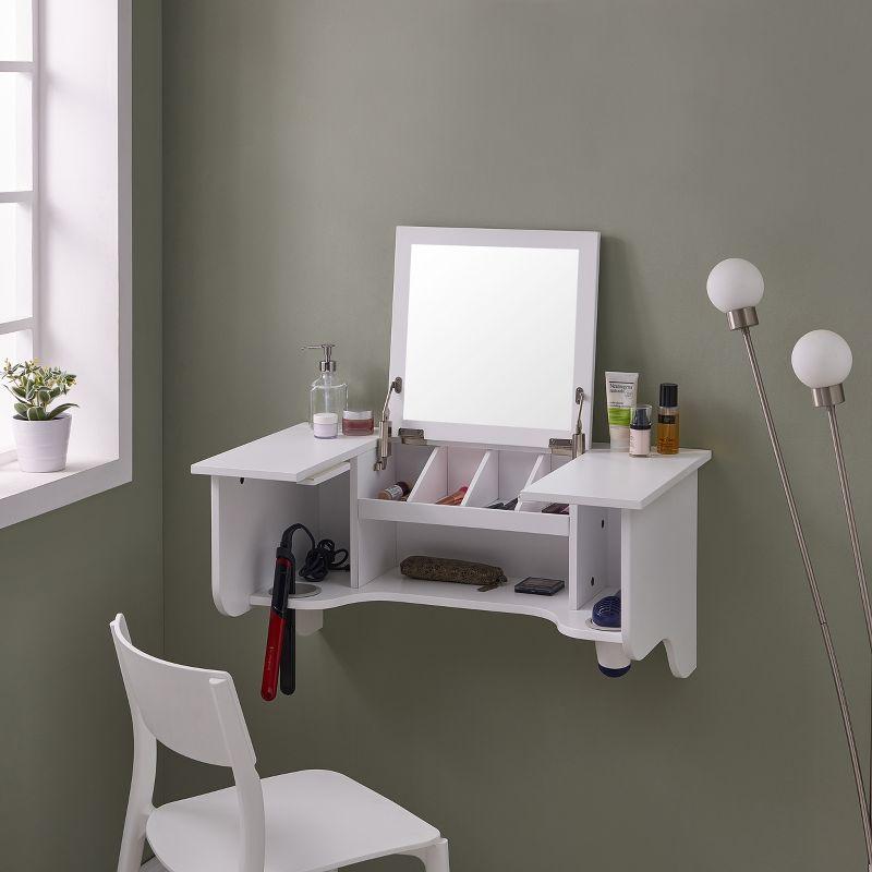 Wall Mount Ledge With Vanity Mirror - Transitional Style - White - SEI
