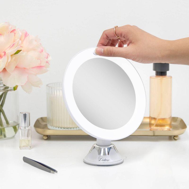 LED Lighted Swivel Power Suction Cup Mirror - Zadro: 10x Magnifying, Battery Operated, Round Vanity Mirror