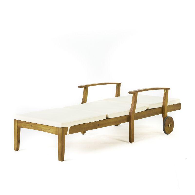 Perla Acacia Chaise Lounge - Teak/Cream - Christopher Knight Home: Patio Furniture with Wheels