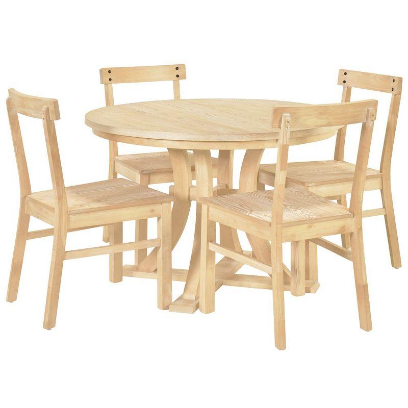 Natural Wood 5-Piece Round Pedestal Dining Set with Chairs