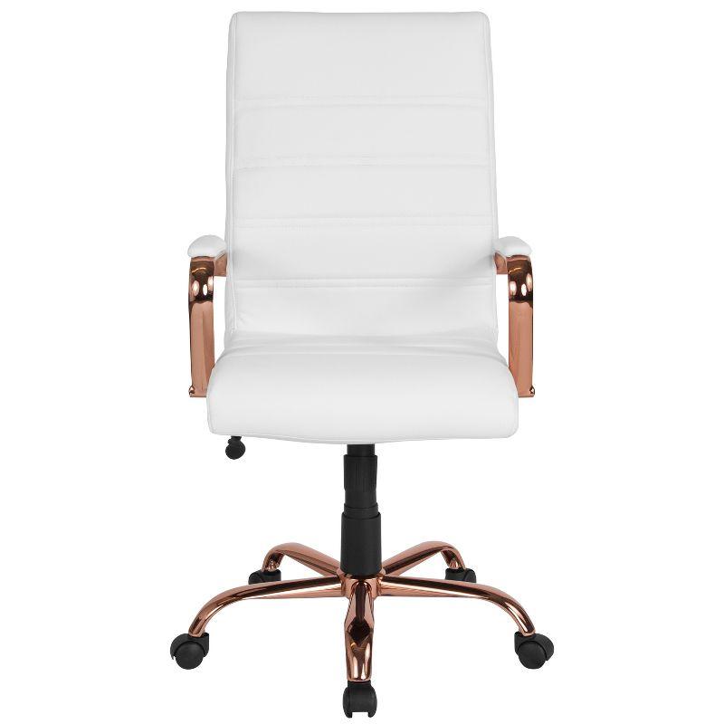 Emma and Oliver High Back White LeatherSoft Executive Swivel Office Chair - Rose Gold Frame/Arms