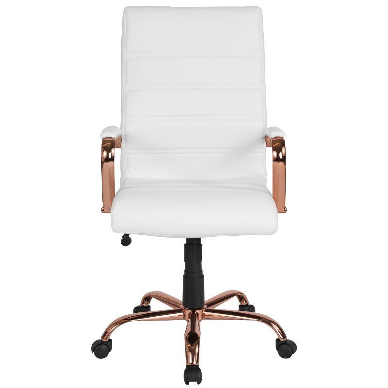 Milano White Faux Leather High-Back Office Chair with Rose Gold Accents