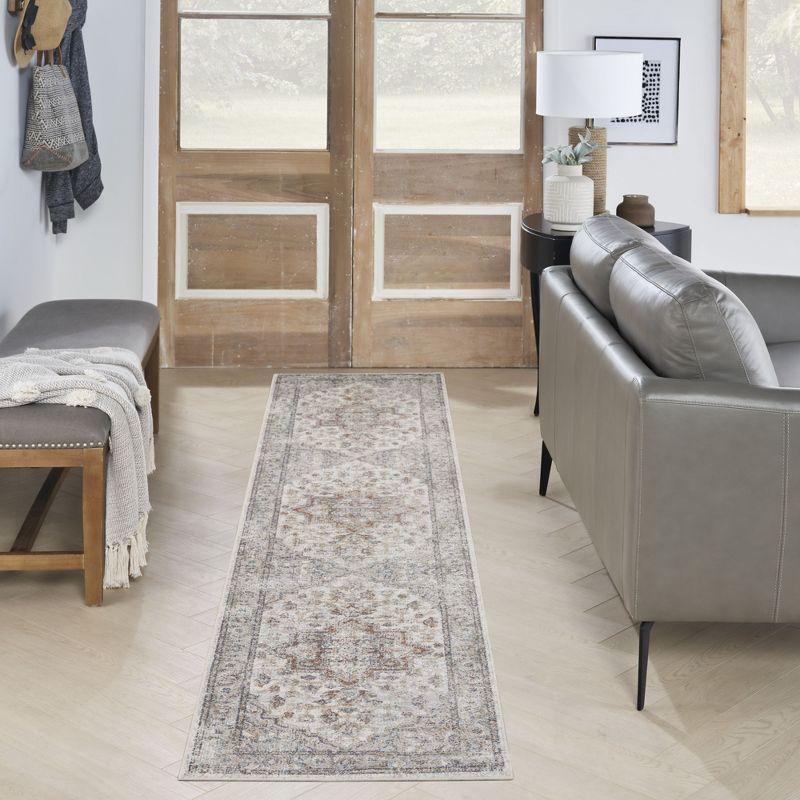 Nourison Astra Machine Washable Vintage Medallion Indoor Bathroom, Kitchen Runner Rug Grey/Multi 2'2" x 12'