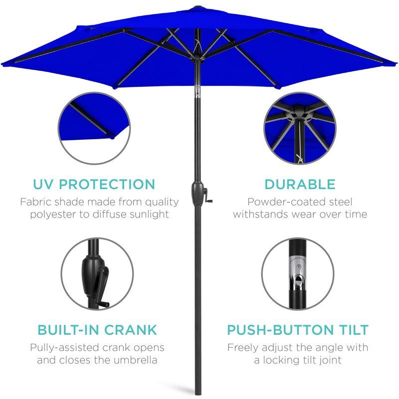 Best Choice Products 7.5ft Heavy-Duty Outdoor Market Patio Umbrella w/ Push Button Tilt, Easy Crank - Resort Blue