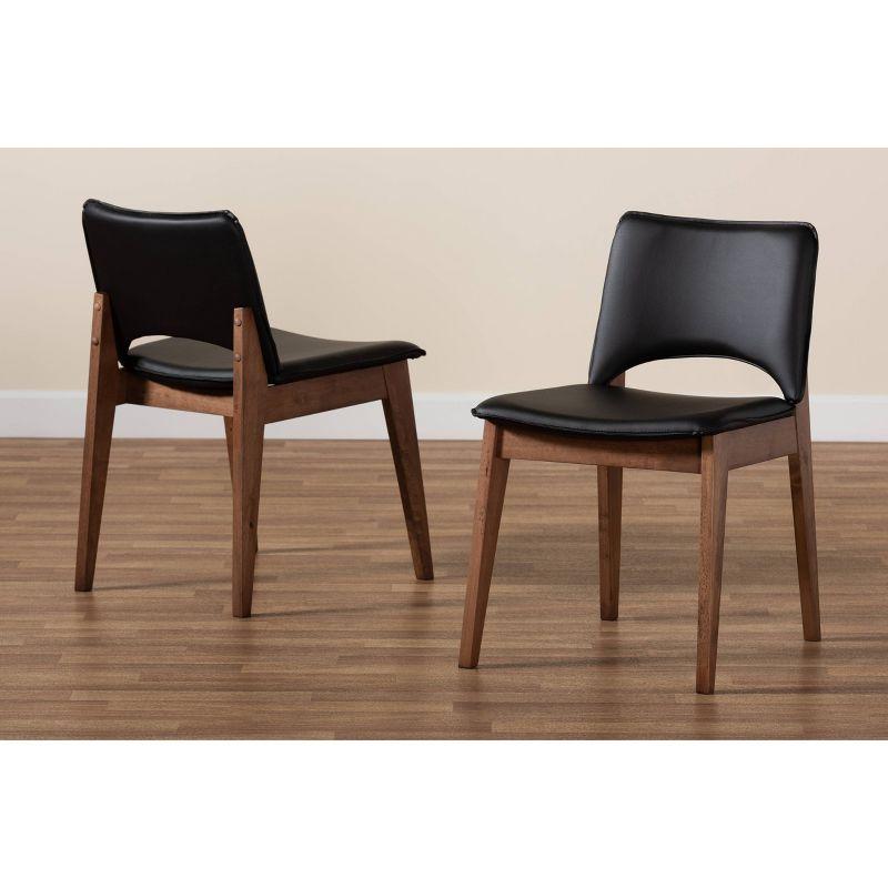 2pc Afton Faux Leather Upholstered and Wood Dining Chair Set Black/Walnut Brown - Baxton Studio