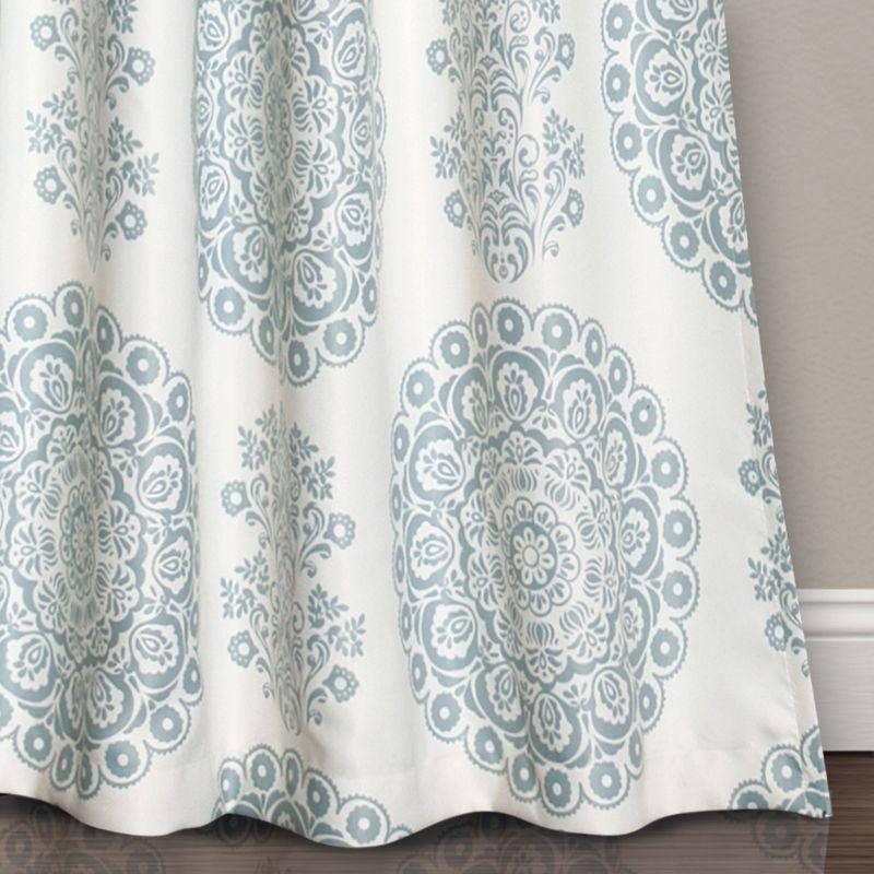 Blue Medallion Pattern Blackout Polyester Curtain Pair