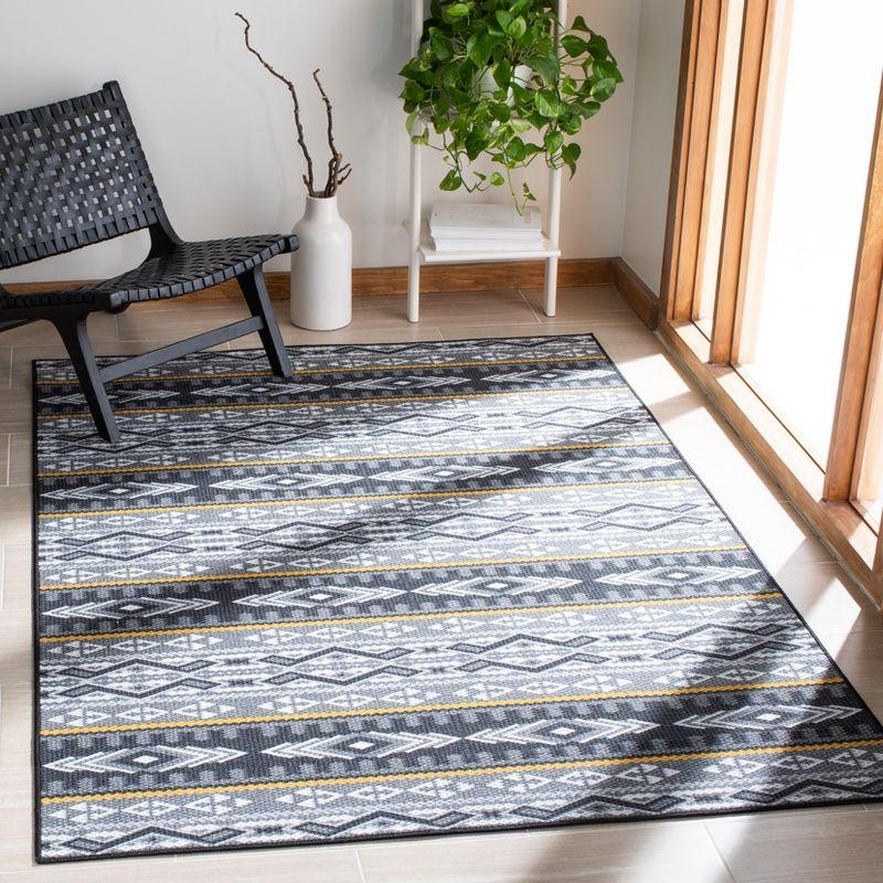 Gray and Gold Tribal Pattern Washable Synthetic Rug, 4'4" x 6'