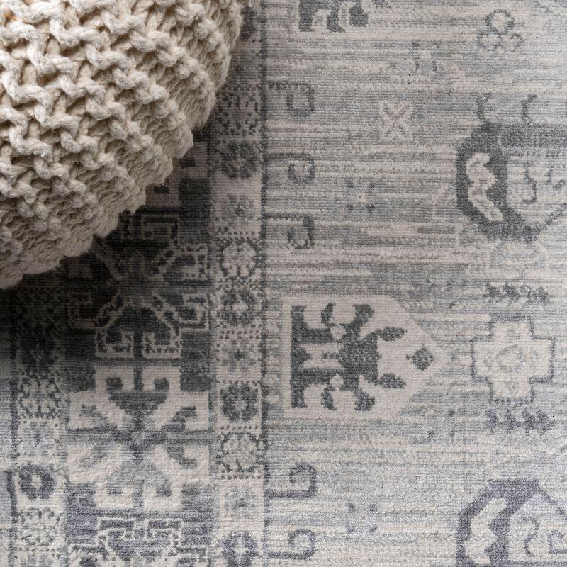 5' Square Modern Persian Vintage Medallion Area Rug, Light Gray - JONATHAN Y