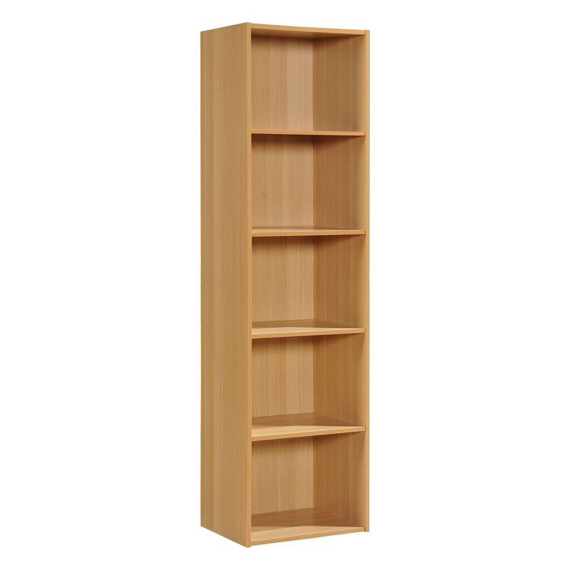 Slim Beech Wood 5-Shelf Kids Bookcase with Cubes and Doors