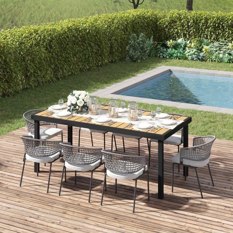 Outsunny 75" x 35" Outdoor Dining Table for 8 People, Rectangular Aluminum Frame Garden Table with All-Weather Faux Wood Top, Natural