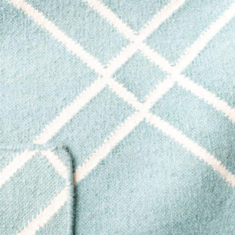 Handwoven Light Blue/Ivory Wool Dhurrie, 8' x 10' Rectangular Rug