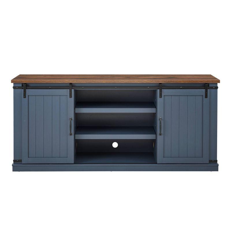 Navy Sliding Barn-Door TV Stand with Cabinet and Shelves