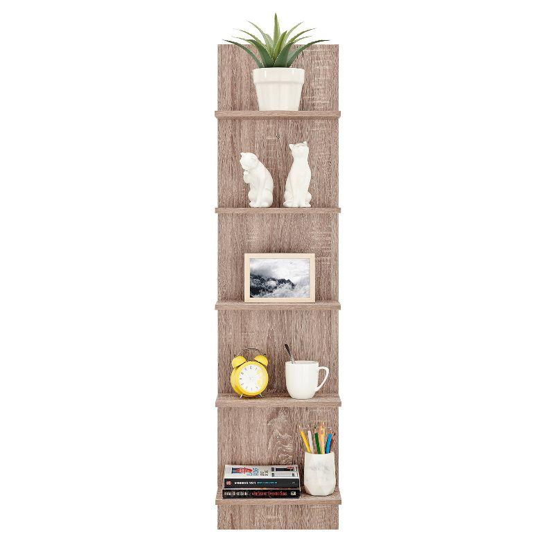 Weathered Oak Modern 51'' Floating Wall Shelf with 5 Tiers