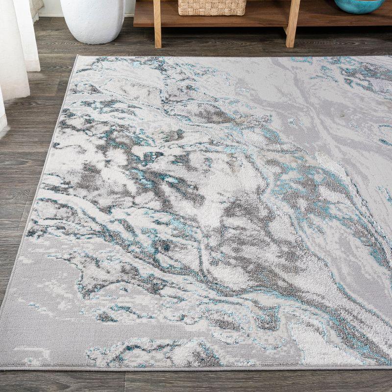 4'x6' Swirl Marbled Abstract Area Rug, Gray/Turquoise - JONATHAN Y