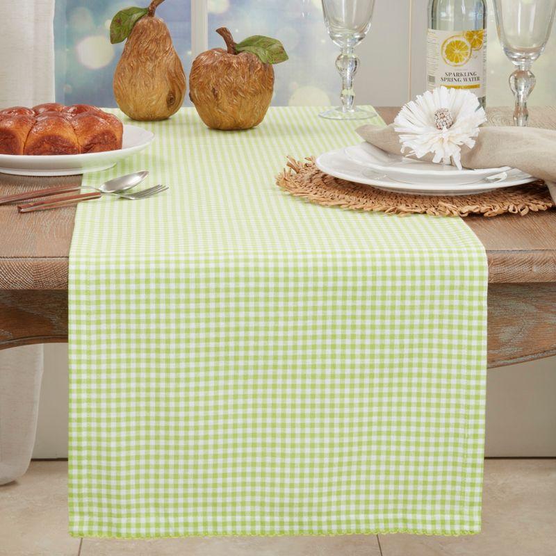 Green Gingham Cotton Rectangle Table Runner