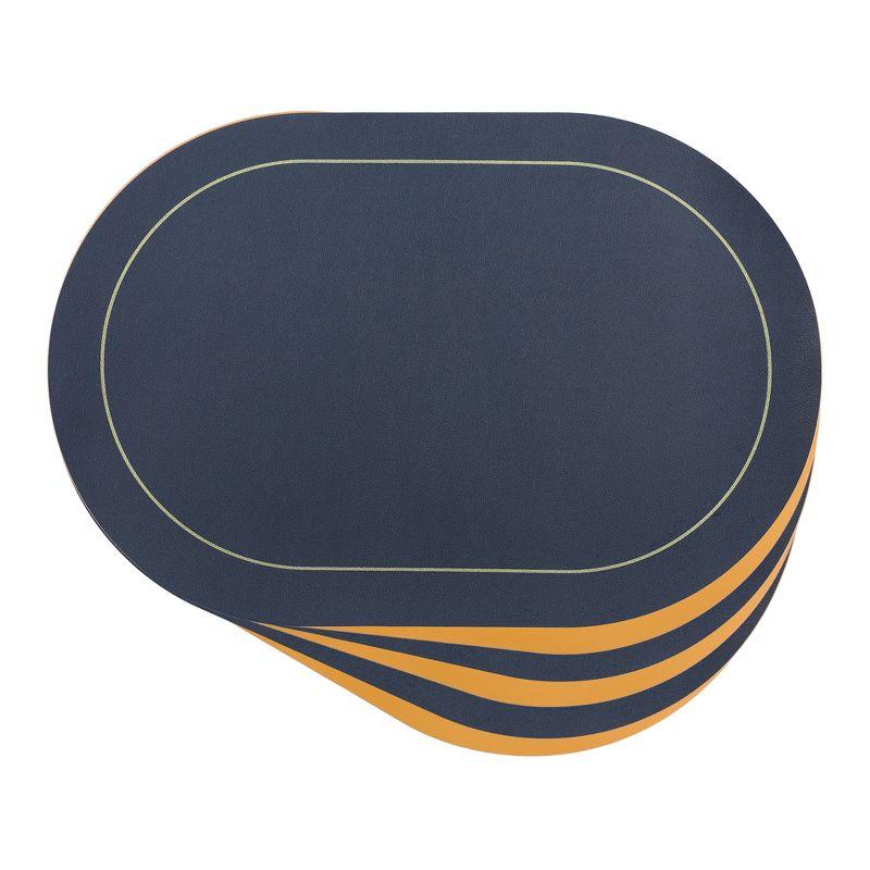 REGALWOVEN Faux Leather Kitchen Washable Heat Resistant Table Placemats 6 Pcs Blue/Yellow