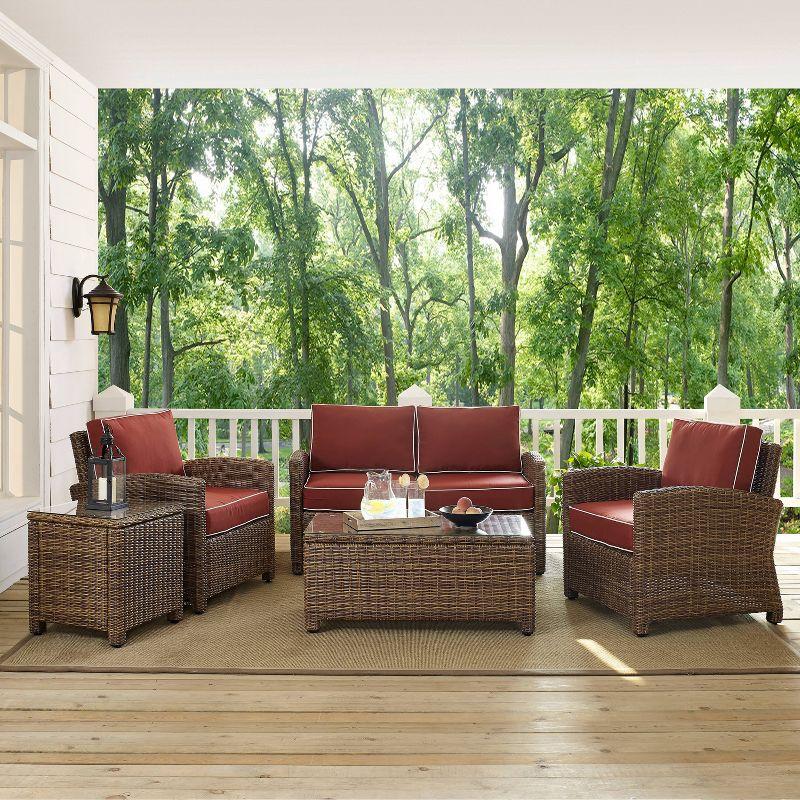 Bradenton 5pc Outdoor Wicker Conversation Set - Sangria - Crosley: Steel Frame, Tempered Glass Tables, UV-Resistant