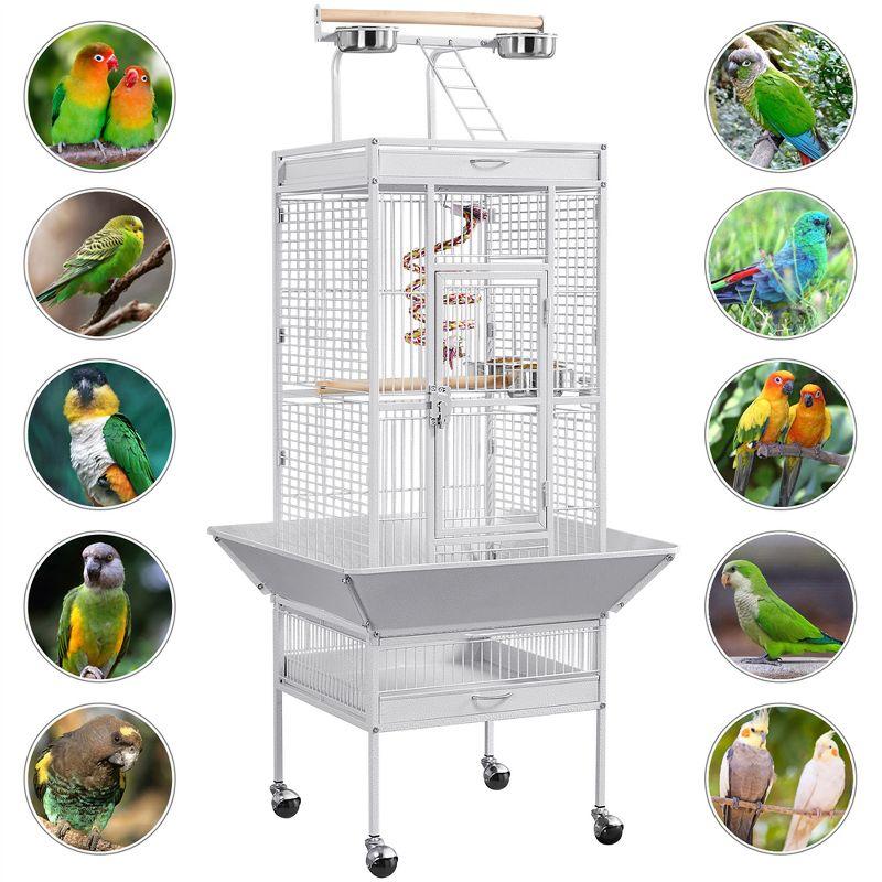 Yaheetech 61.5'' Play Top Parrot Cage Rolling Metal Bird Cage White