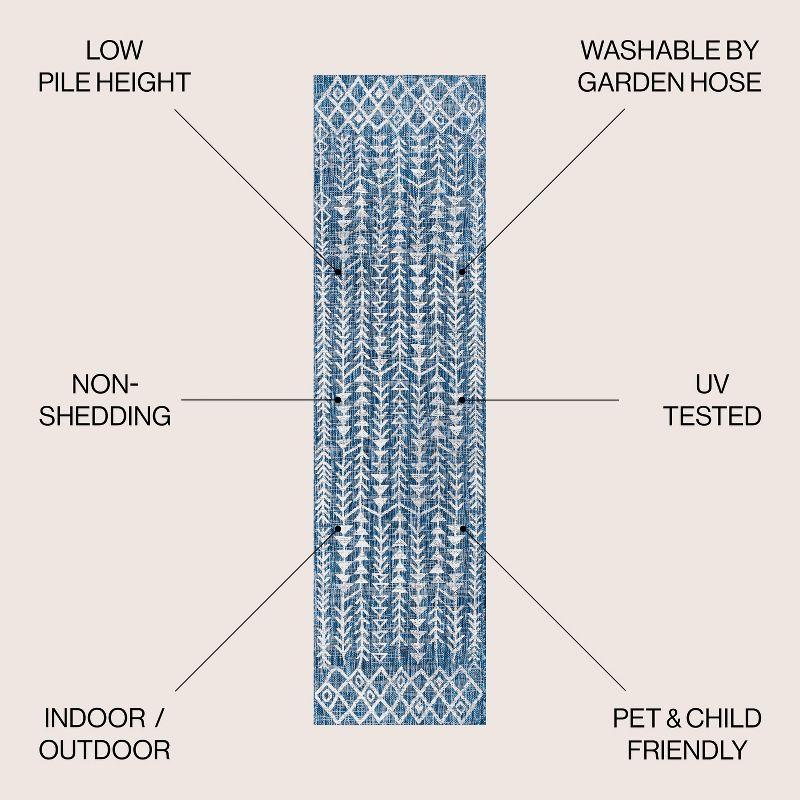 2'x8' Tokay Bohemian Styled Geometric Indoor/Outdoor Runner Rug, Ivory/Blue - JONATHAN Y