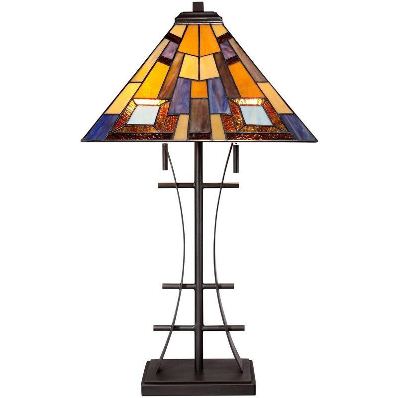 Robert Louis Tiffany Jewel Tone Mission Table Lamp 27" Tall Iron Bronze Geometric Stained Glass Art Shade for Bedroom Living Room Bedside Nightstand