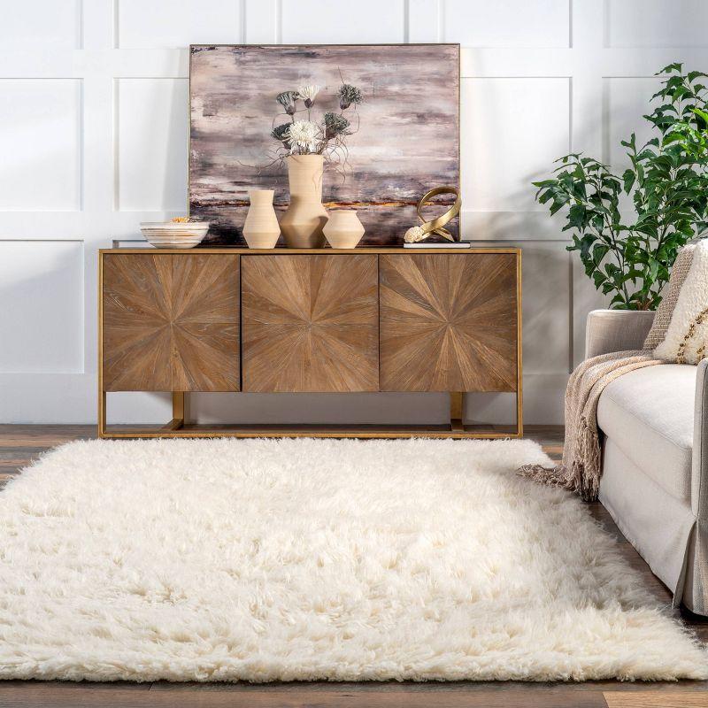 nuLOOM 8'x10' Elena Greek Flokati Shag Area Rug Cream: High Pile Wool, Solid Tufted Indoor Rug, No Backing