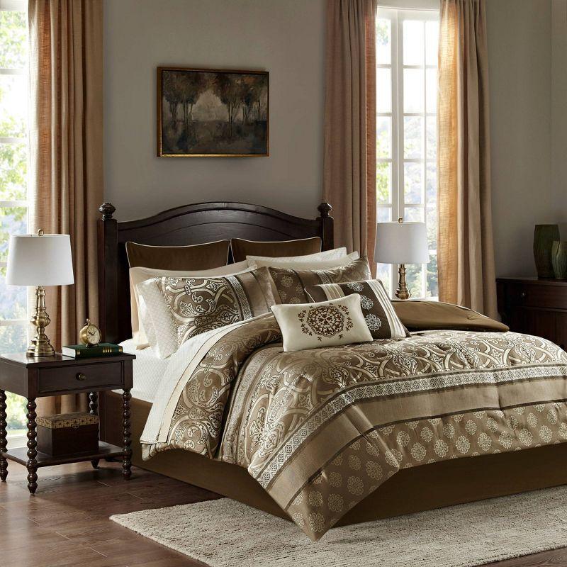 Queen Brown Microfiber Jacquard Reversible Bedding Set