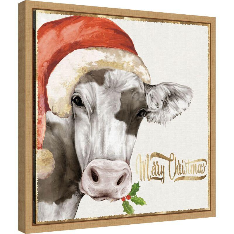 Amanti Art Christmas Cow by PI Studio Canvas Wall Art Print Framed 16 x 16-in.