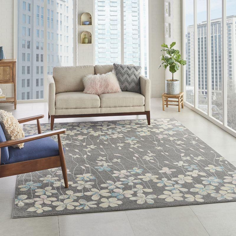 Nourison Tranquil 2'3" X 7'3" (7' Runner) Grey/Beige Indoor Area Rug Bohemian Botanical Vine and Bloom by Nourison