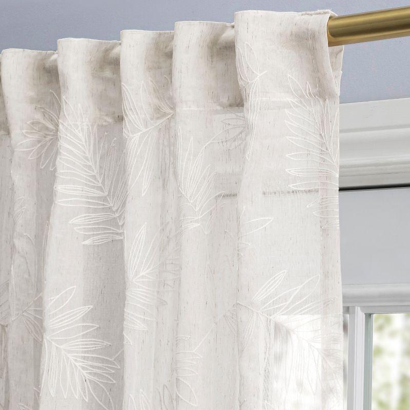 Roodhouse Premium Leaf Embroidered Semi-Sheer Rod Pocket Single Curtain Panel