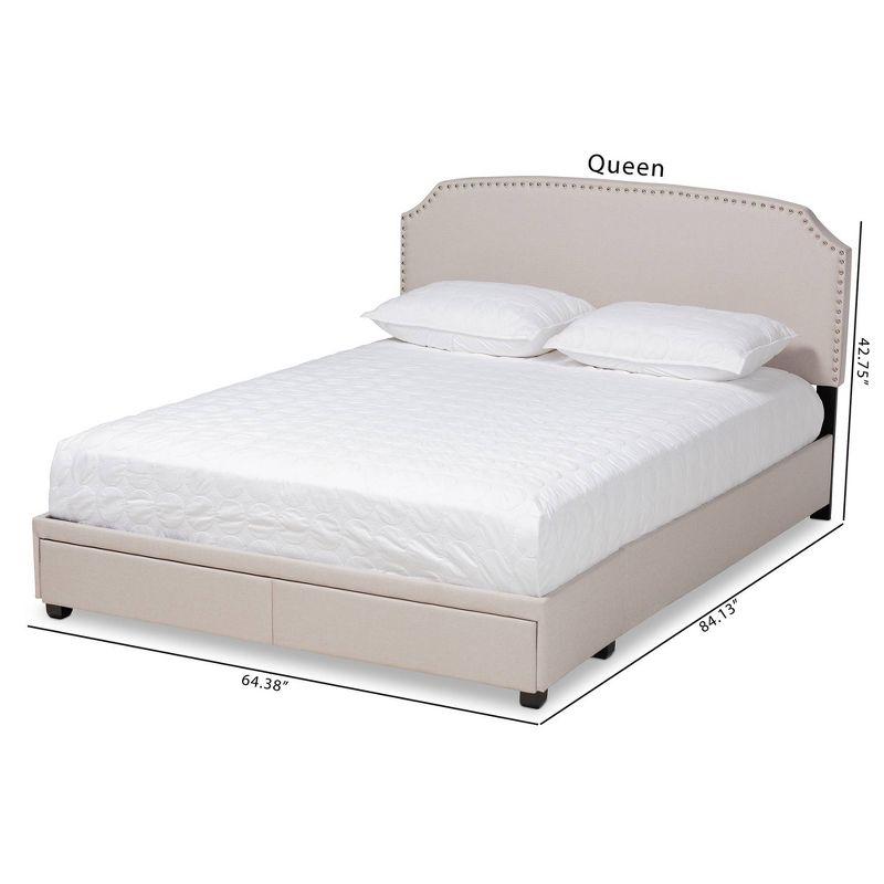 Queen Beige Upholstered Platform Bed with Storage Drawers