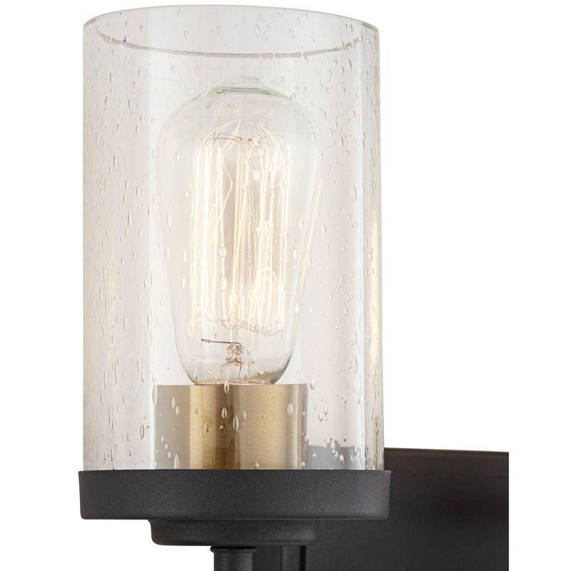 Black and Brass Cylinder Wall Light with Seeded Glass