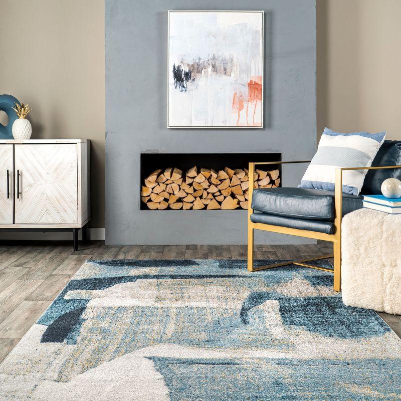 Blue Abstract Washable Stain-Resistant Rectangular Area Rug