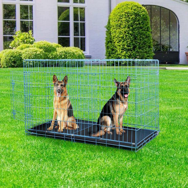 BestMassage 48 Inch Dog Crate Dog Cage Dog Kennel with Double Door Removable Tray & Handle Indoor Outdoor Pet Crate, Blue