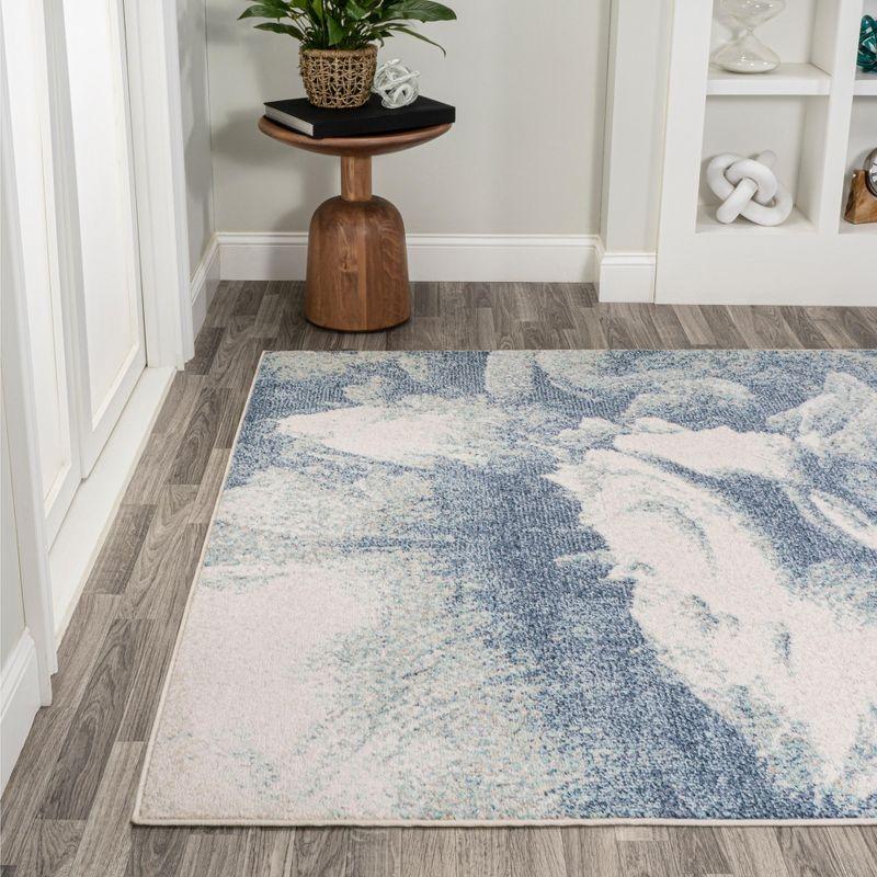 4' x 6' Petalo Abstract Two-Tone Modern Area Rug, Blue/Cream - JONATHAN Y