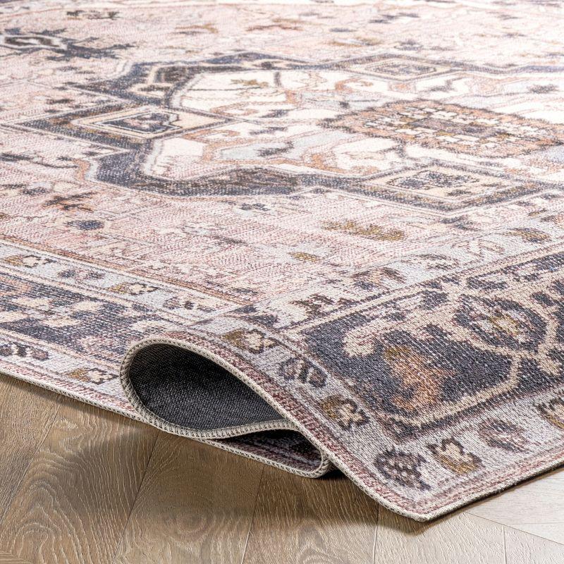 Eco-Friendly Sasha 8' x 10' Pink Medallion Washable Area Rug