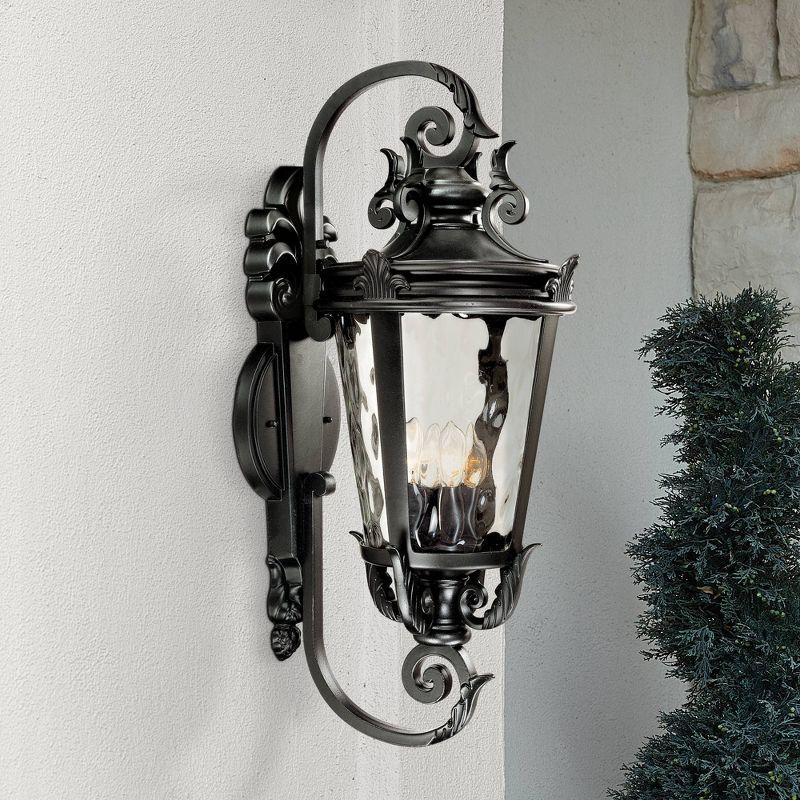 John Timberland Casa Marseille Vintage Rustic Outdoor Wall Light Fixture Textured Black Scroll 31" Clear Hammered Glass for Post Exterior Barn Deck