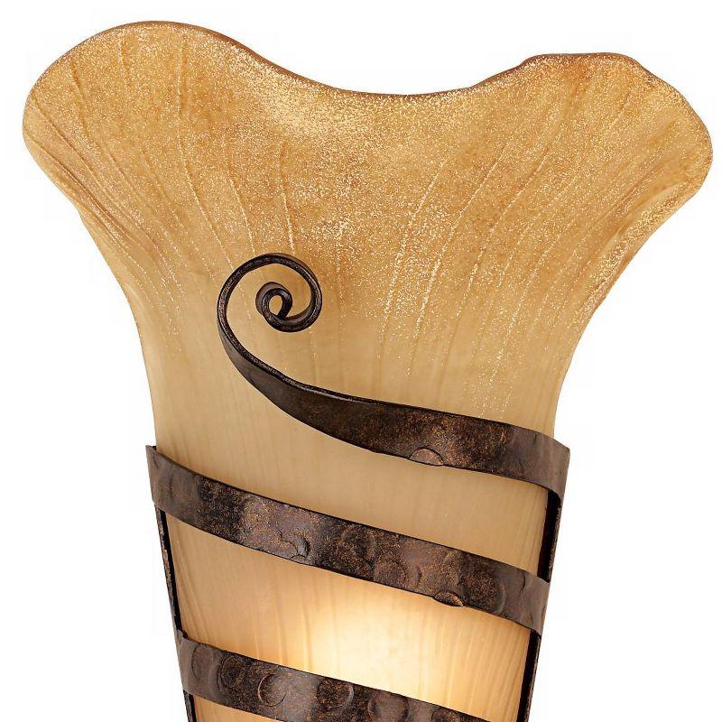 Franklin Iron Works Solara Rustic Wall Light Sconce Rust Iron Scroll Hardwire 10" Fixture Scavo Glass for Bedroom Bathroom Vanity Reading Living Room