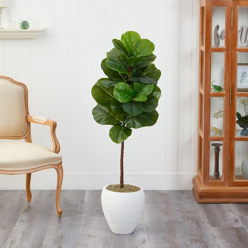 Nearly Natural 52-in Fiddle Leaf Artificial Tree in White Planter