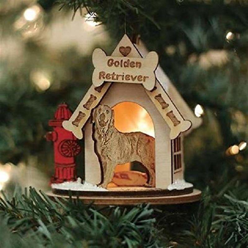 Old World Christmas K-9 Cottage Wooden Doghouse Ornament for Christmas Tree, Golden Retriever