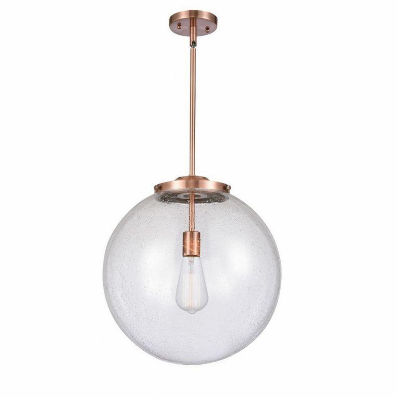 Antique Copper Globe Pendant Light with Seedy Glass Shade