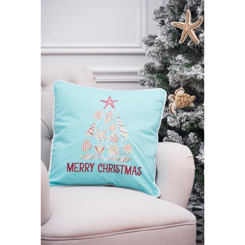 C&F Home Merry Christmas Seashells Aqua Pillow