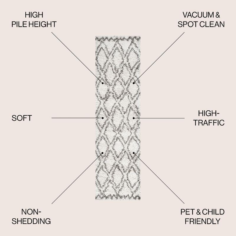 2'x8' Soller Diamond Trellis Shag Runner Rug, Beige - JONATHAN Y