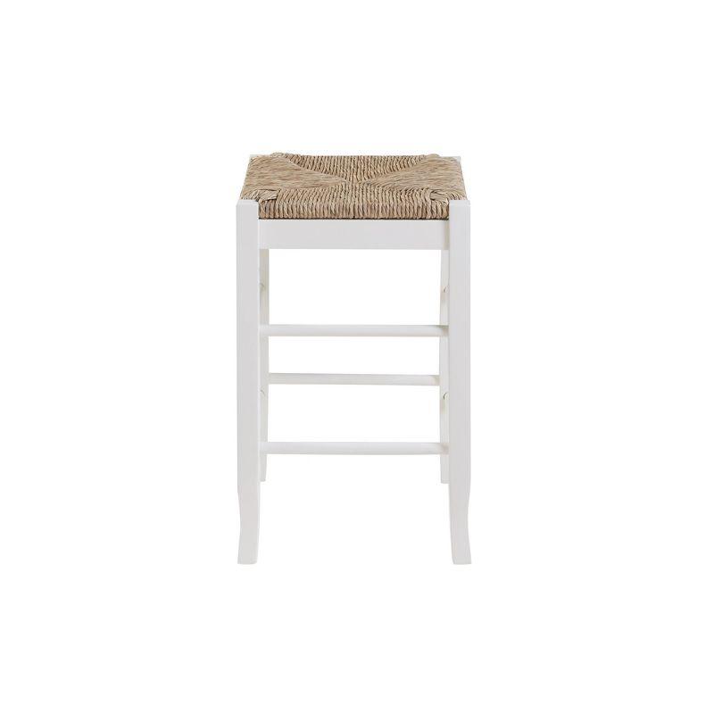 White Wood Backless Swivel Barstool with Rush Seat